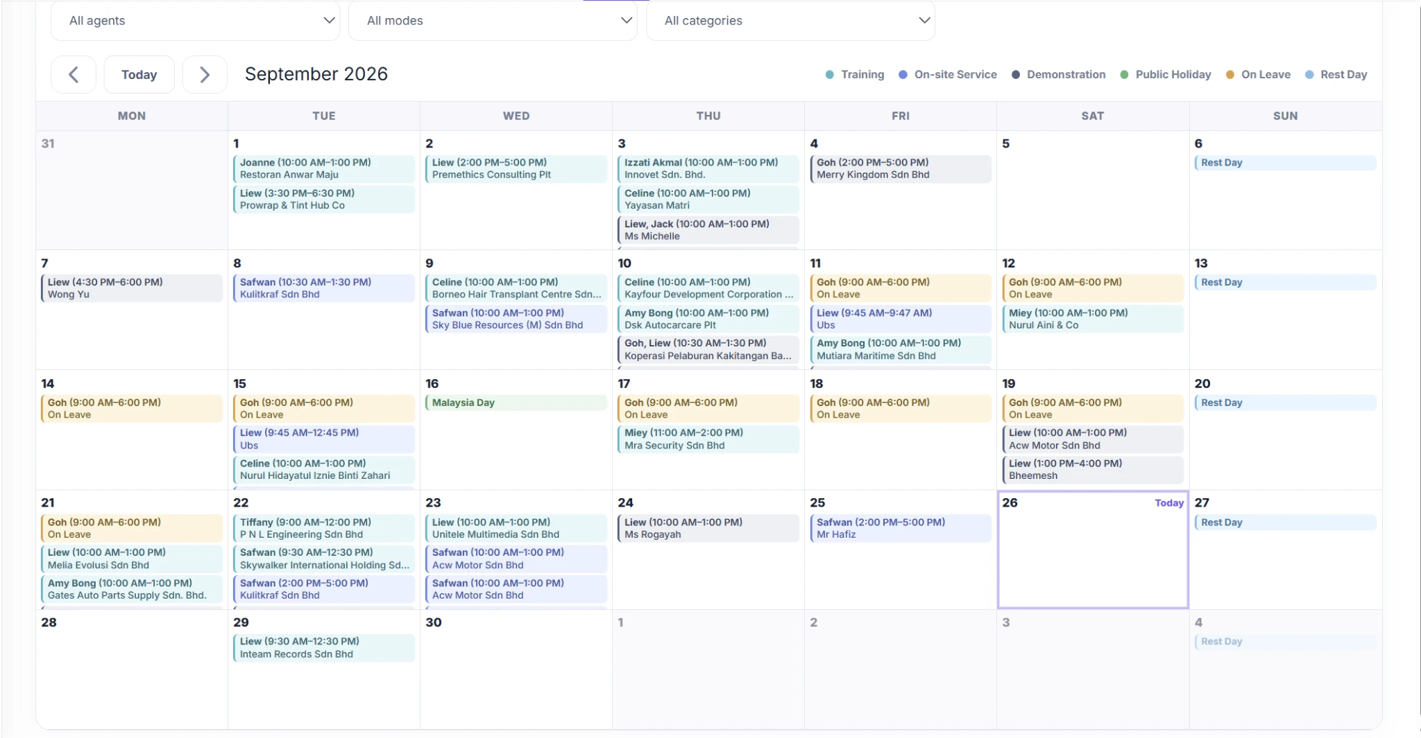 Monthly calendar — i-Scheduling